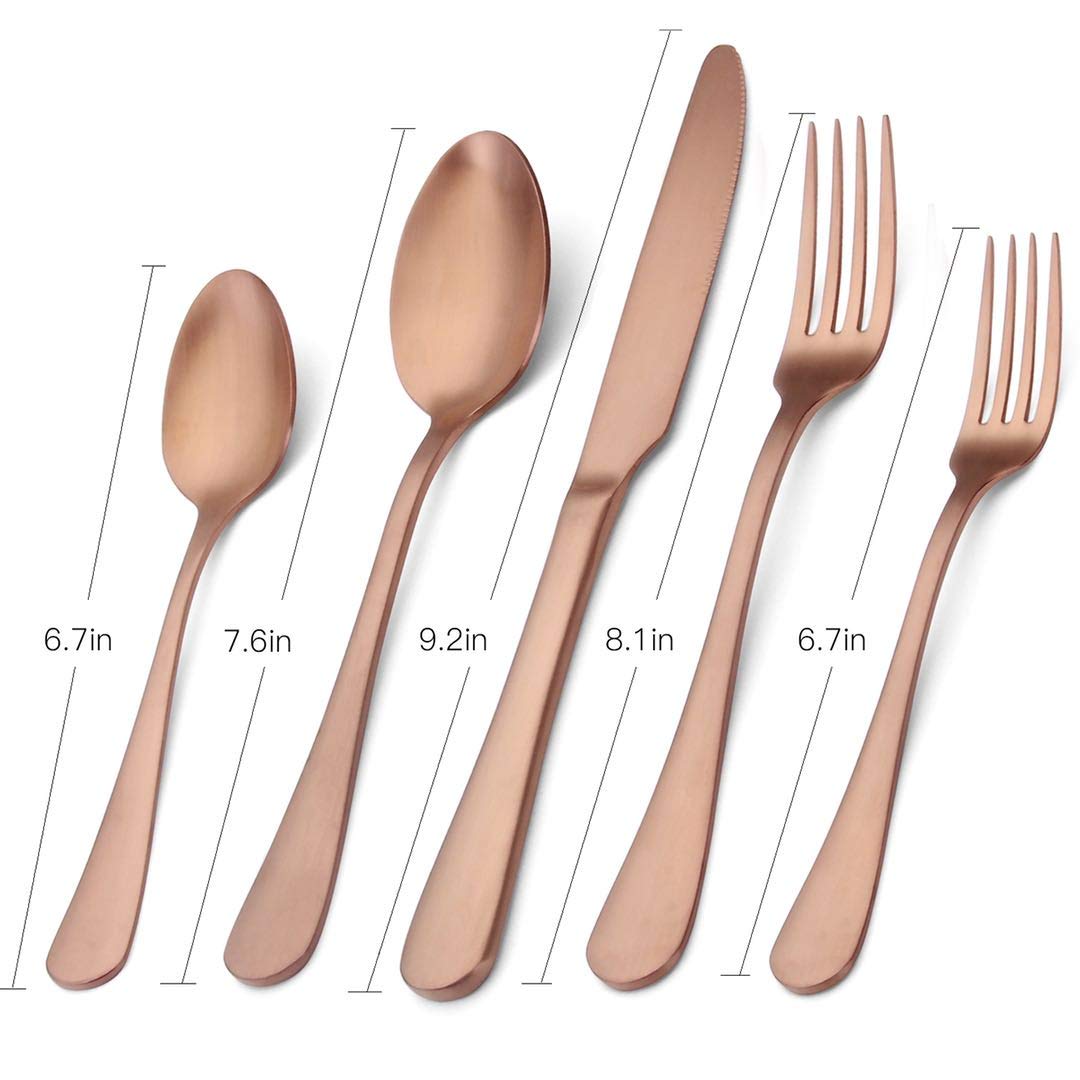 20-Piece Matte Rose Gold Silverware Set - Satin Finish Stainless Steel Flatware with Round Edges, Dishwasher Safe, Service for 4 - Perfect for Dinner Parties, Weddings & Everyday Dining