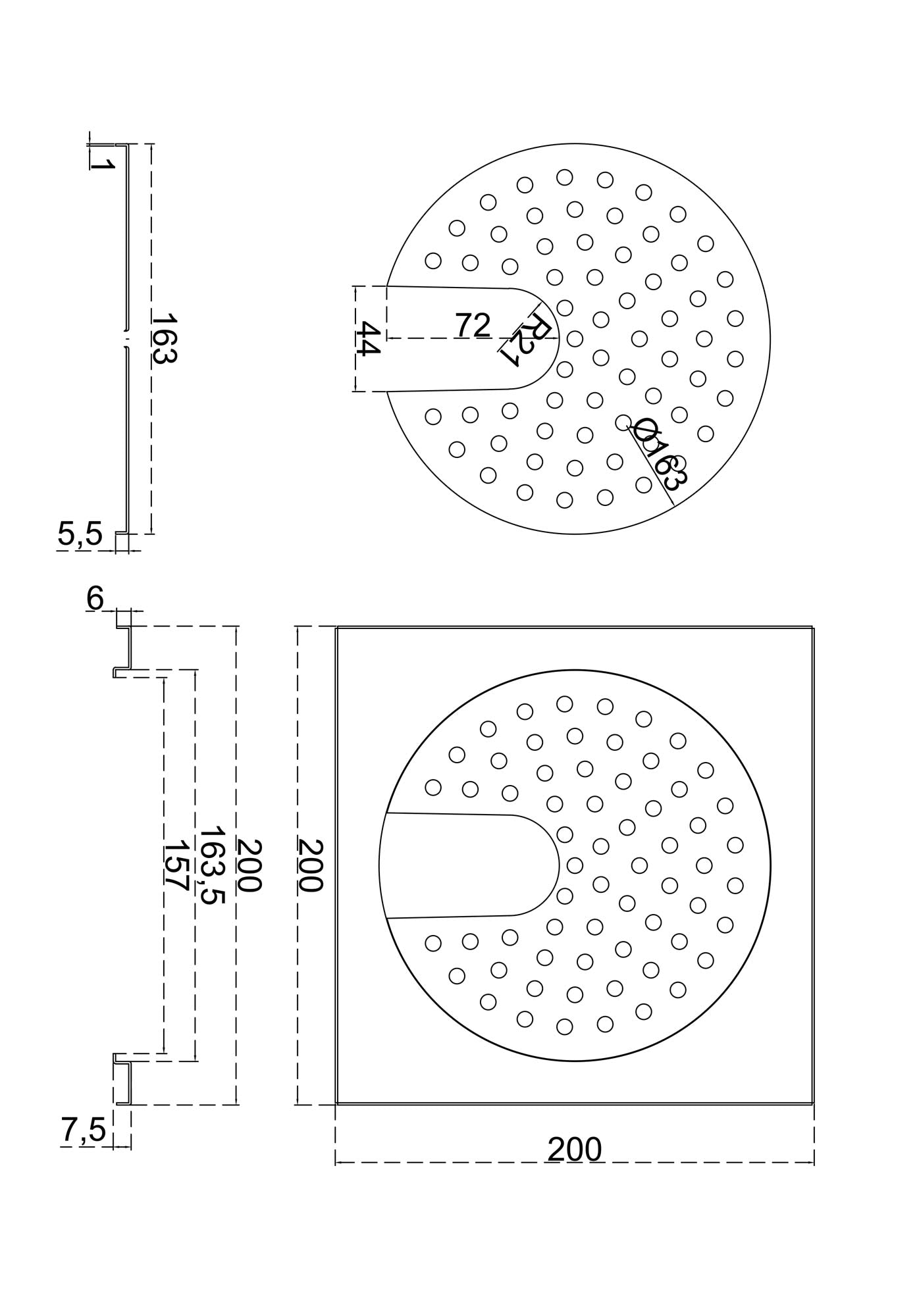 Brass Floor Drain Cover 200 x 200mm - Standard Hole Design for Bathroom, Shower & Laundry Room Water Drainage