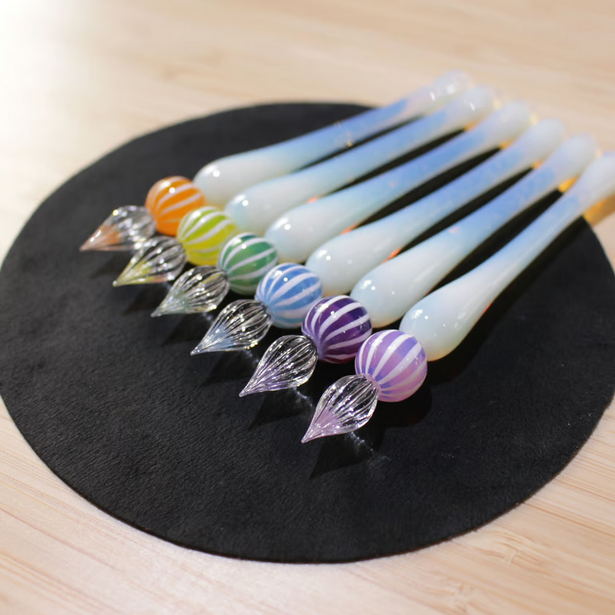 Japanese Glass Dip Pen - Melon Stripe & White Opal - Elegant Calligraphy Writing Tool - Perfect Gift for Writers, Artists & Stationery Lovers - Ideal for Lettering, Journaling & Creative Projects