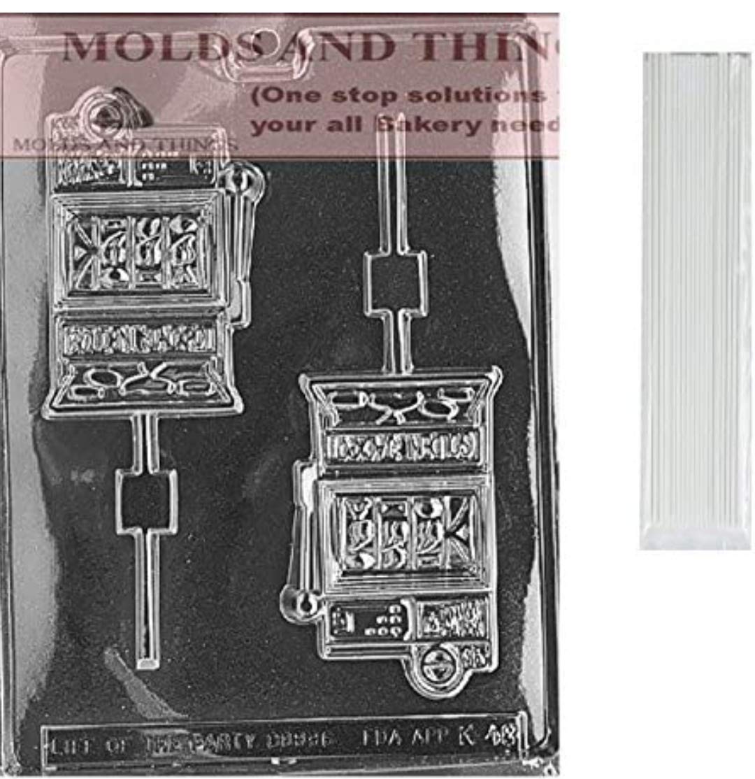 Casino-Themed Chocolate Candy Mold Set - 6 Gambling Dice & Aces Cards Design for Poker Vegas Party Favors, DIY Lollipop & Chocolate Making with 50 Sticks & Molding Instructions - Perfect for Casino Nights, Birthday Parties & Candy Crafts