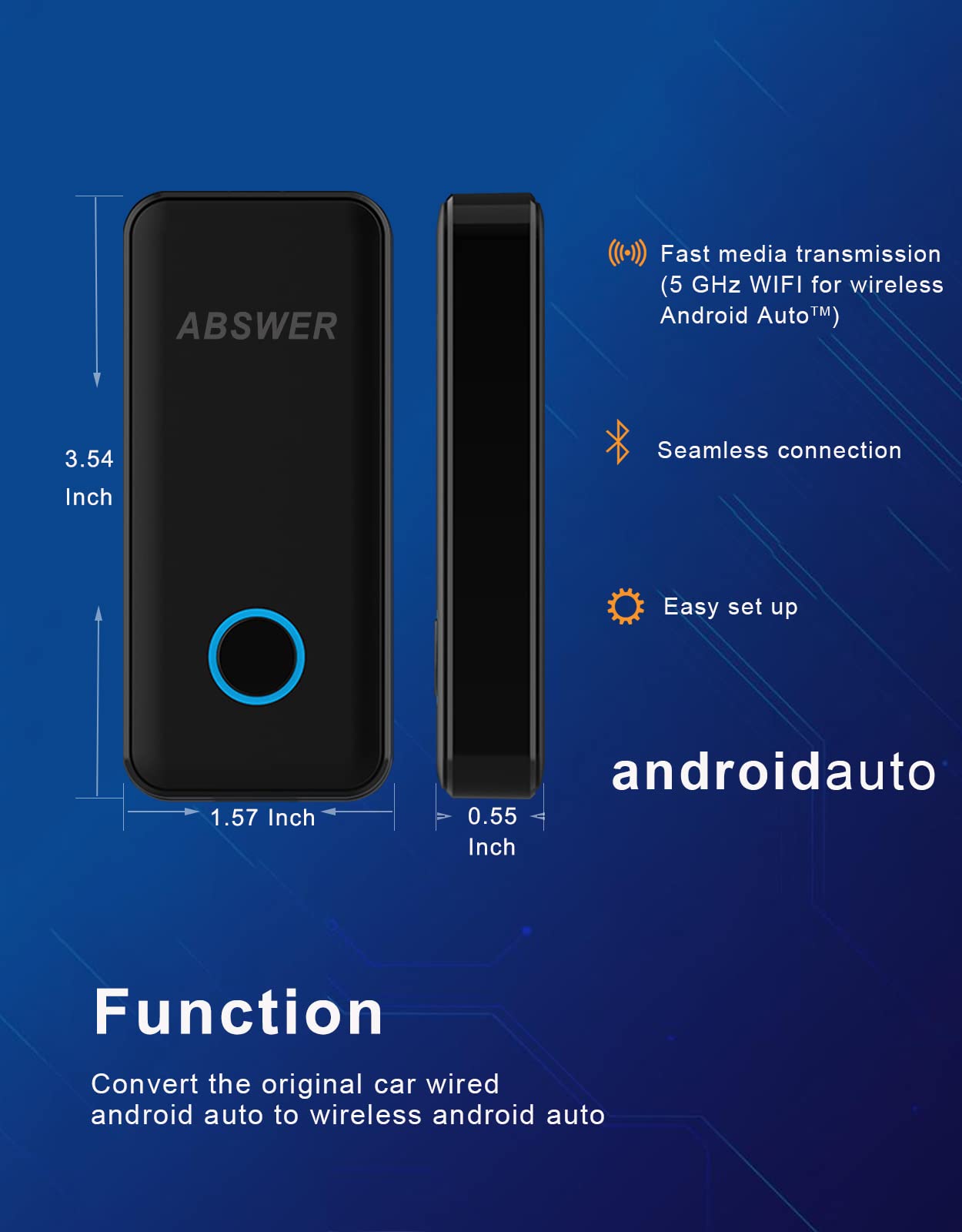 Wireless Android Auto Adapter for Cars 2016-2022 | Convert Wired to Wireless Android Auto | Plug & Play AA Dongle | Seamless Music & Navigation for Commuting & Road Trips
