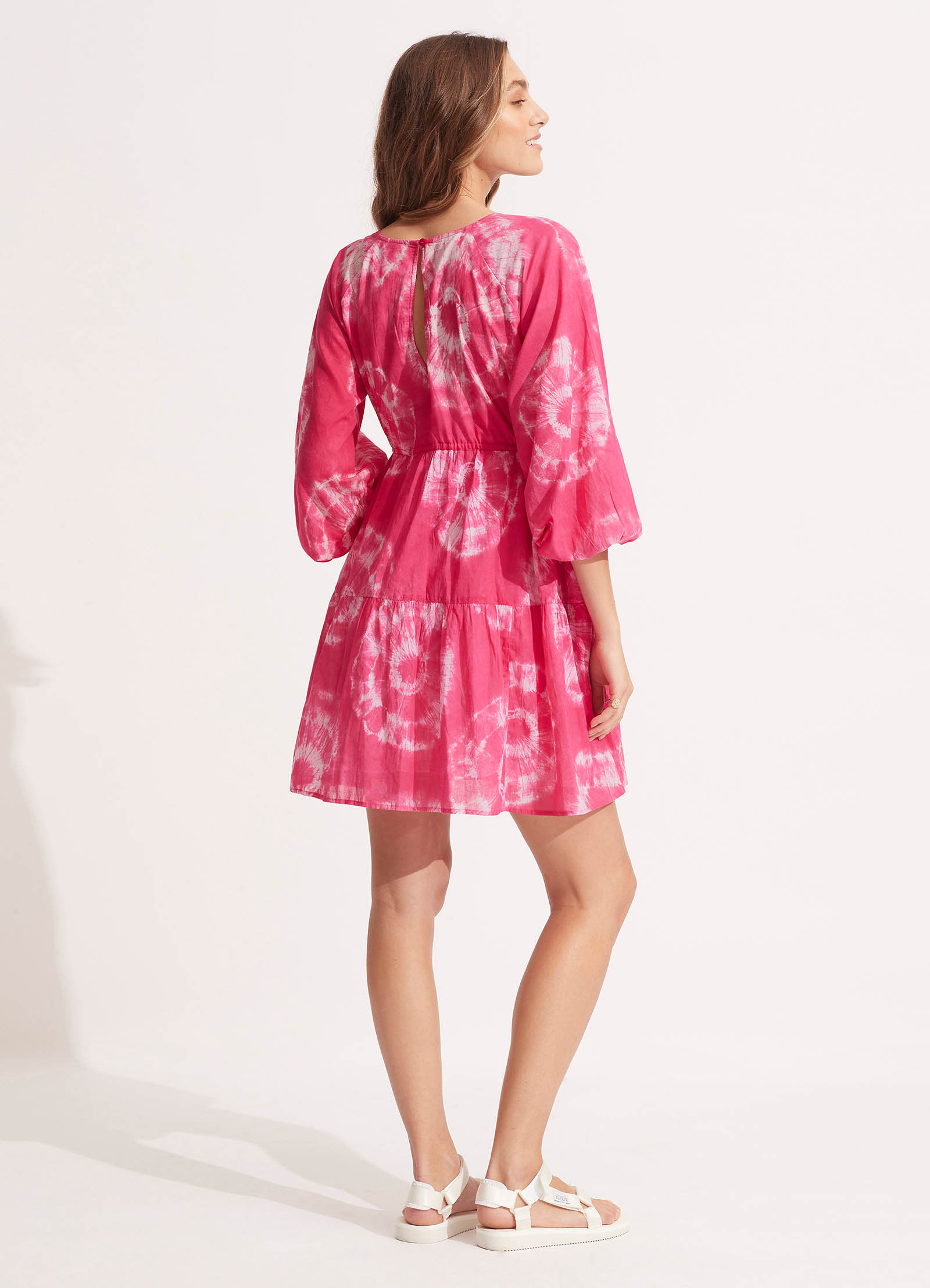 Tie Dye Tiered Mini Dress in Rose Pink - Boho Summer Dress for Beach, Music Festivals & Casual Outings