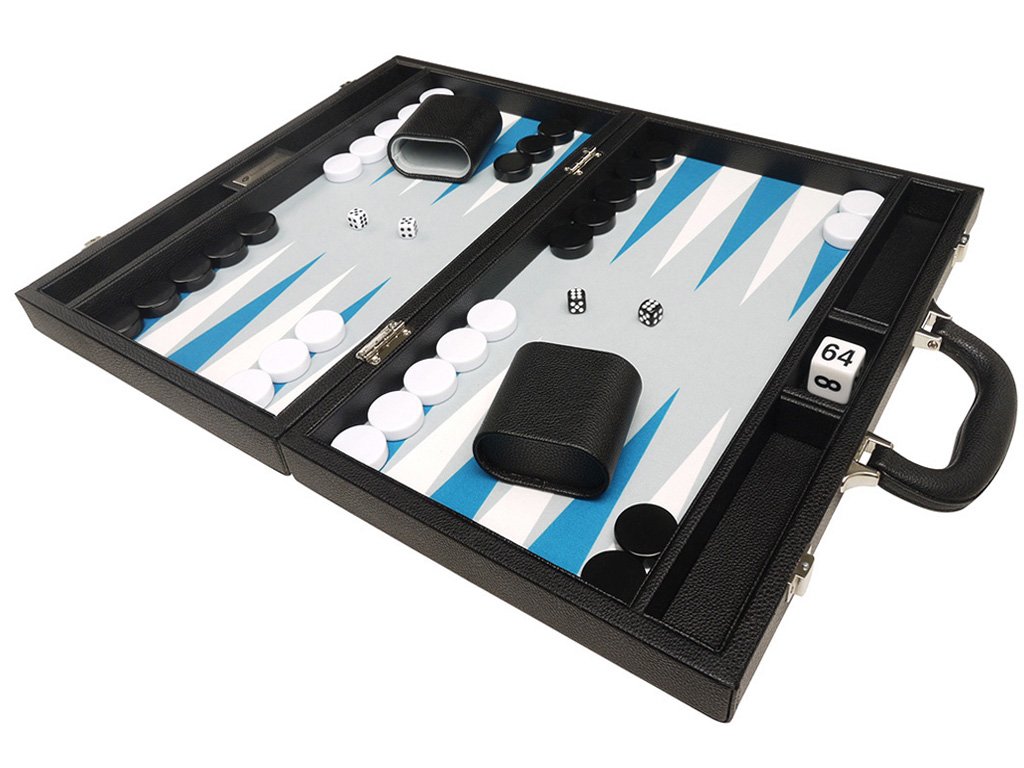 Premium 16-inch Backgammon Set with Black Board & Astral Blue Points - Medium Size Travel Game for Adults - Perfect for Home, Parties, and Beach Outings