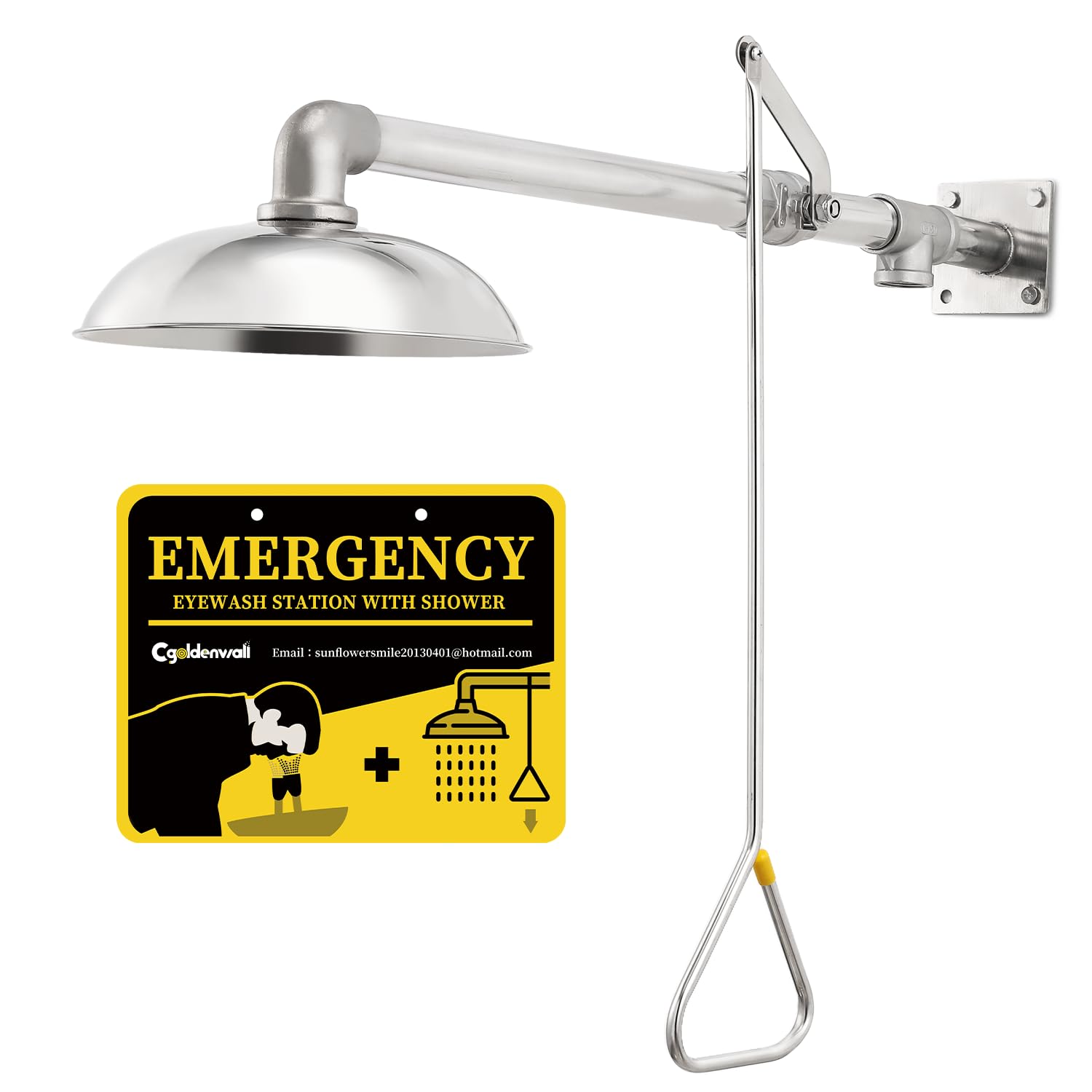 CGOLDENWALL Emergency Safety Shower Station - Horizontal Mount Drench Head with NPT Thread | 304 Stainless Steel | Compatible with Eye Wash Stations | Ideal for Laboratories, Factories & Chemical Workplaces