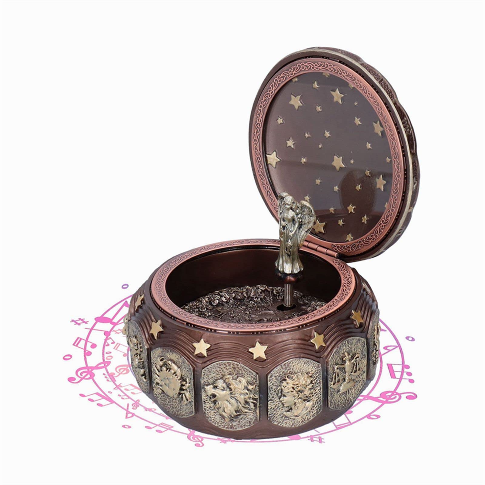 Vintage PLLO Music Box with 12 Constellations & Rotating Goddess - LED Light Musical Gift Box for Birthday, Christmas, Home Decor (Zodiac Theme) | Perfect for Bedroom Nightlight, Wedding Favors & Holiday Gifts