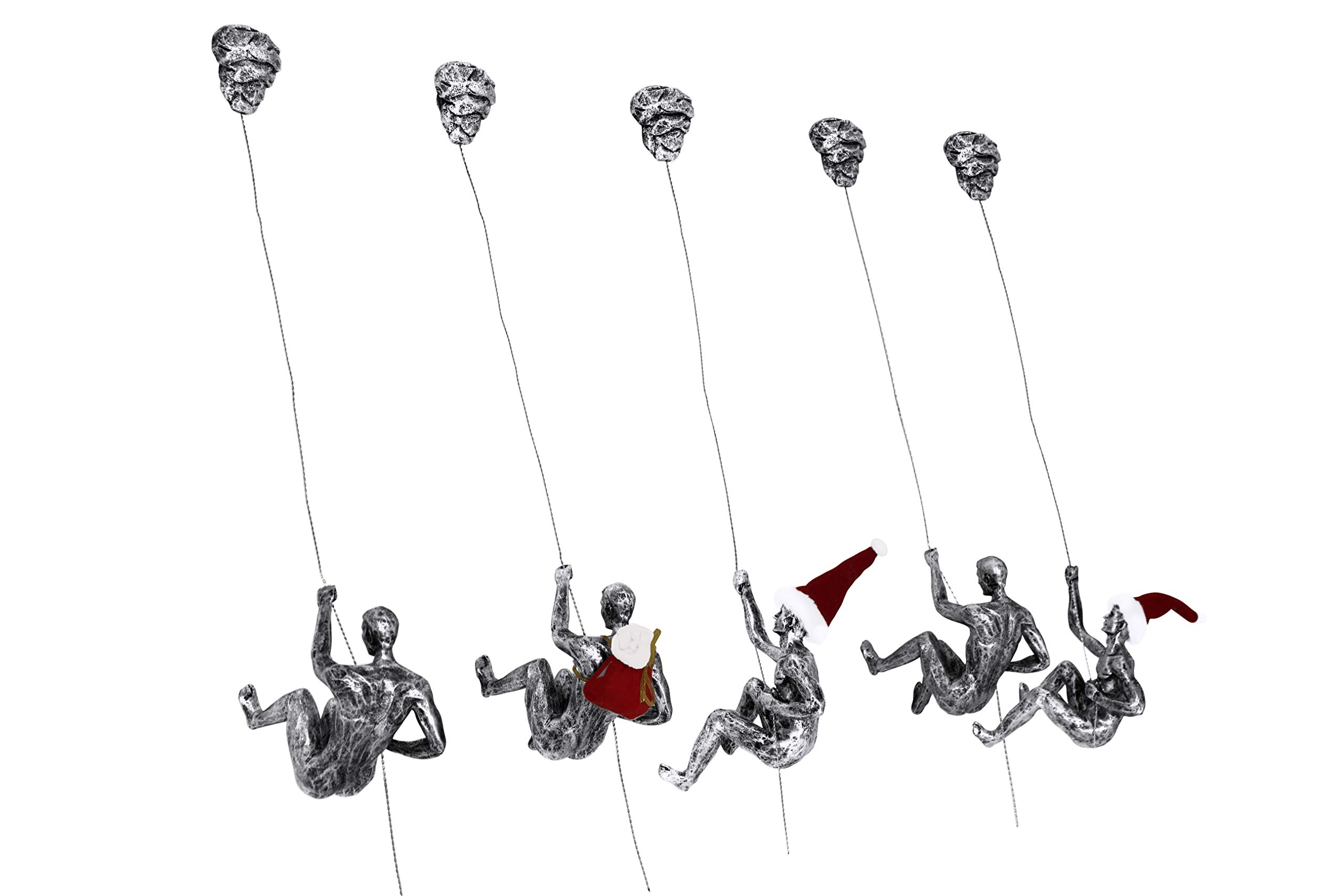 5-Piece Large Antique Silver Climbing & Abseiling Figurines Set - Wall Hanging Sculptures for Home & Office Decor - Resin & Metal Bungee Jumping Men on Wire - Perfect for Adventure Theme Rooms, Gyms, and Outdoor Enthusiast Gifts