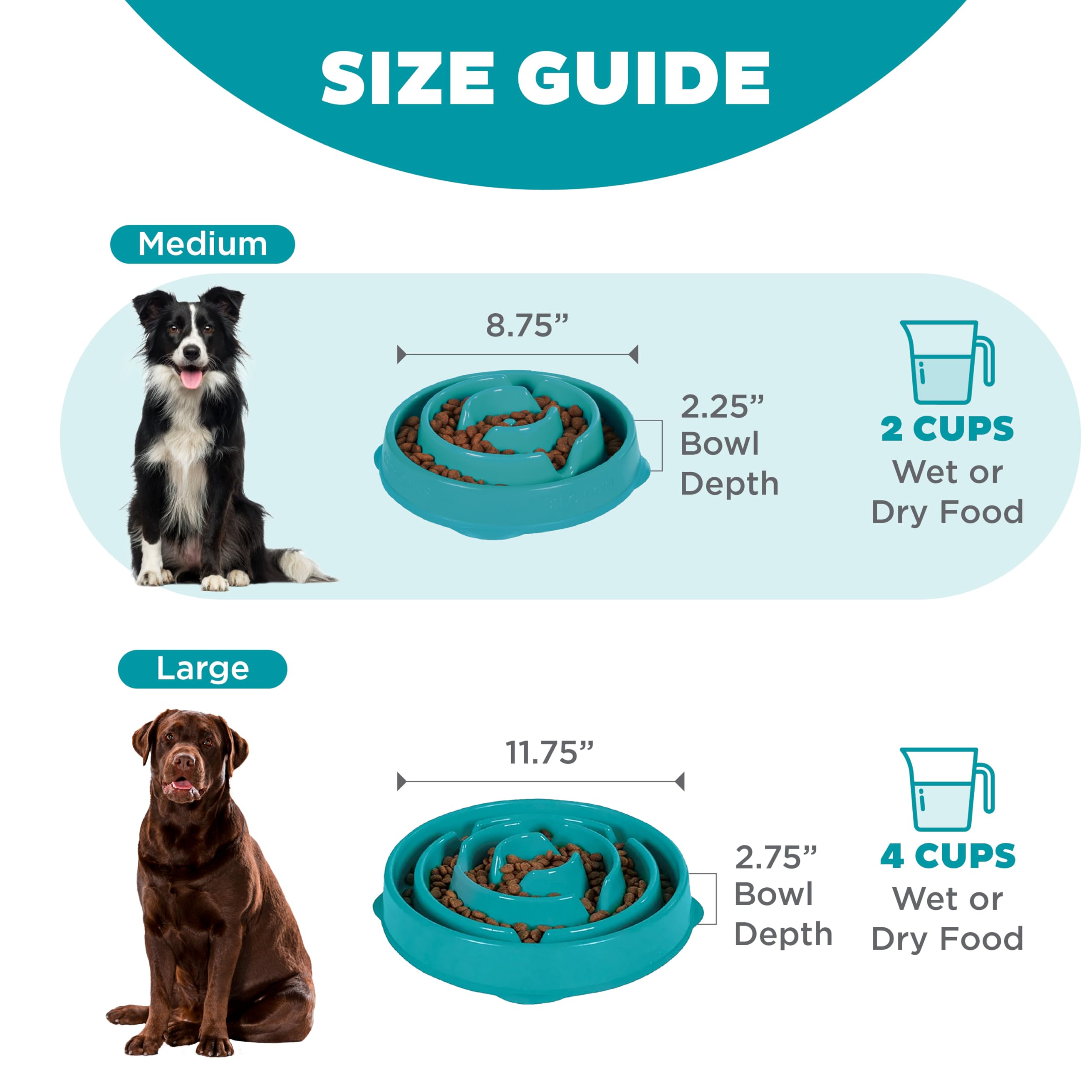 Outward Hound Fun Feeder Slo Bowl - Slow Feeder Dog Bowl for Medium & Small Dogs, Turquoise - Prevent Fast Eating & Bloat for Pets - Perfect for Mealtime & Training