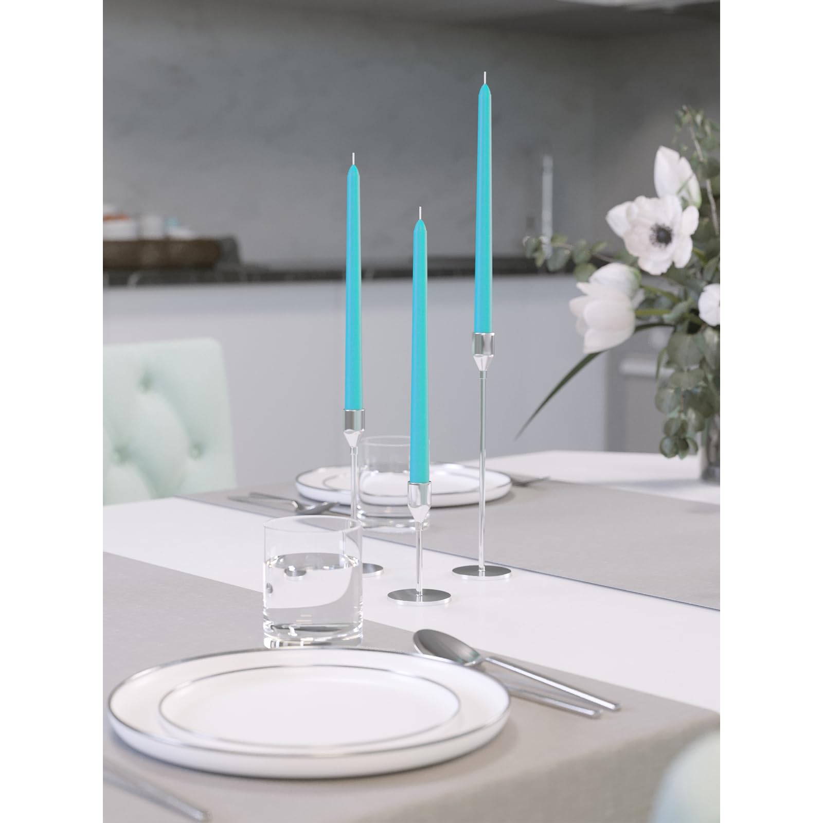 Premium 10 Inch Taper Candles Set of 12 - Dripless Unscented Candlesticks for Elegant Dining & Home Decor - Long-Lasting Turquoise Dinner Candles - Perfect for Weddings, Romantic Dinners & Holiday Centerpieces