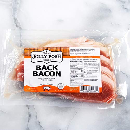 Jolly Posh Back Bacon 8oz (3-Pack) 1.5lb - Premium British-Style Bacon for Breakfast, Sandwiches & Charcuterie Boards
