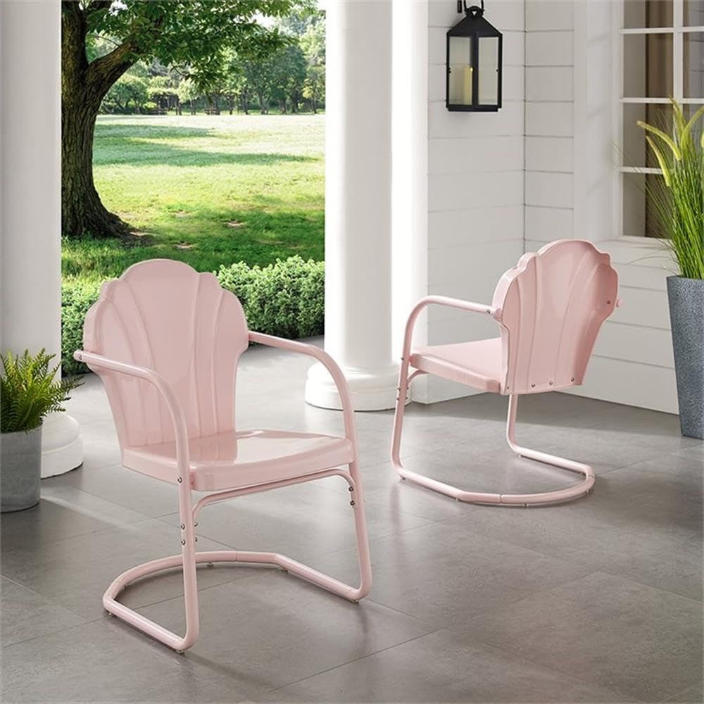 Pastel Pink Gloss Steel Outdoor Chairs (Set of 2) - Weather-Resistant Metal Patio Furniture for Garden, Poolside & Backyard Relaxation