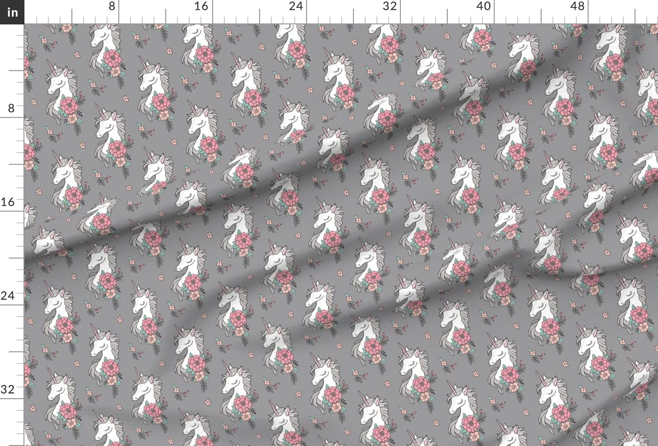 Dreamy Unicorn Vintage Boho Floral Printed Velvet Fabric by The Yard - Gray Unicorns Floral Pattern for Upholstery, Home Decor & Apparel - Perfect for DIY Projects, Sofa Covers, Dresses & Summer Spring Decorations
