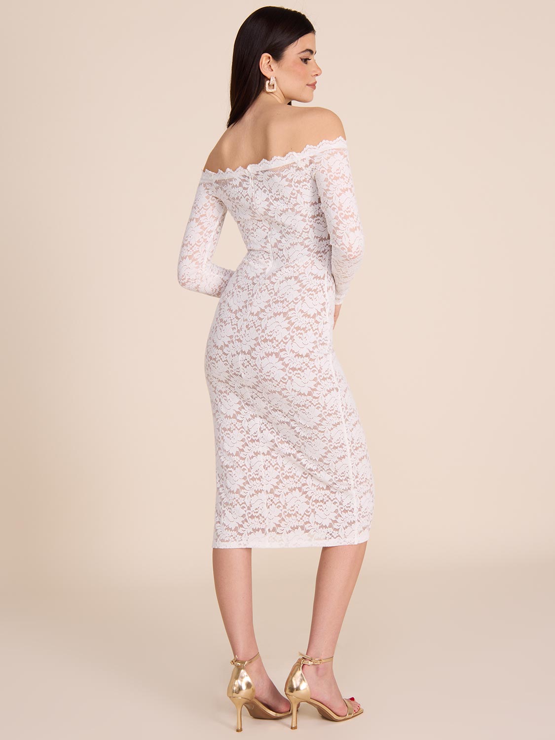 Elegant Off-The-Shoulder Lace Midi Dress for Women - Romantic Summer Wedding Guest & Cocktail Party Outfit