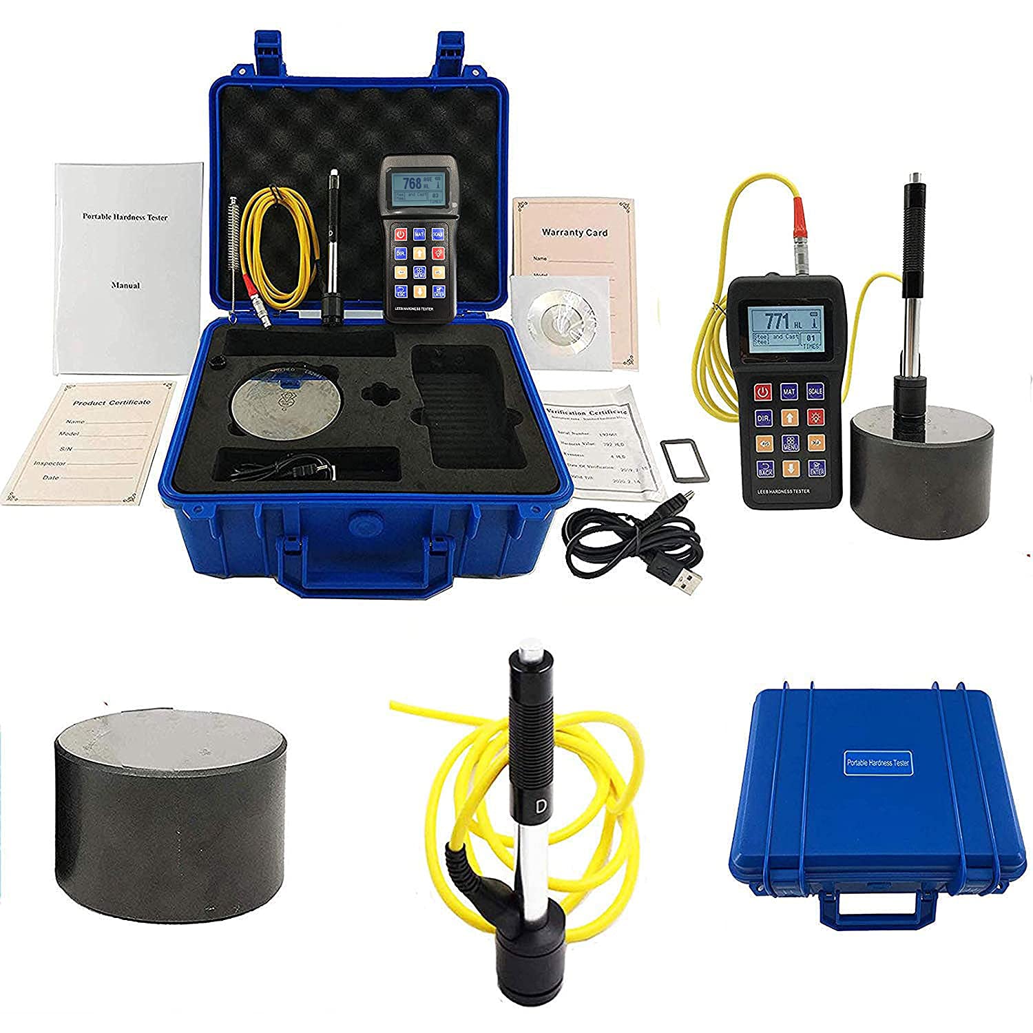 Leeb Hardness Tester Meter 170-960 HLD - Portable Metal Durometer Tester for HL, HB, HRB, HRC, HRA, HV, HS Scales with D-Type Impact Device & Test Block - Perfect for Steel, Iron, Bronze, Copper & 10+ Materials - Ideal for Metalworking, Quality Control & Industrial Testing