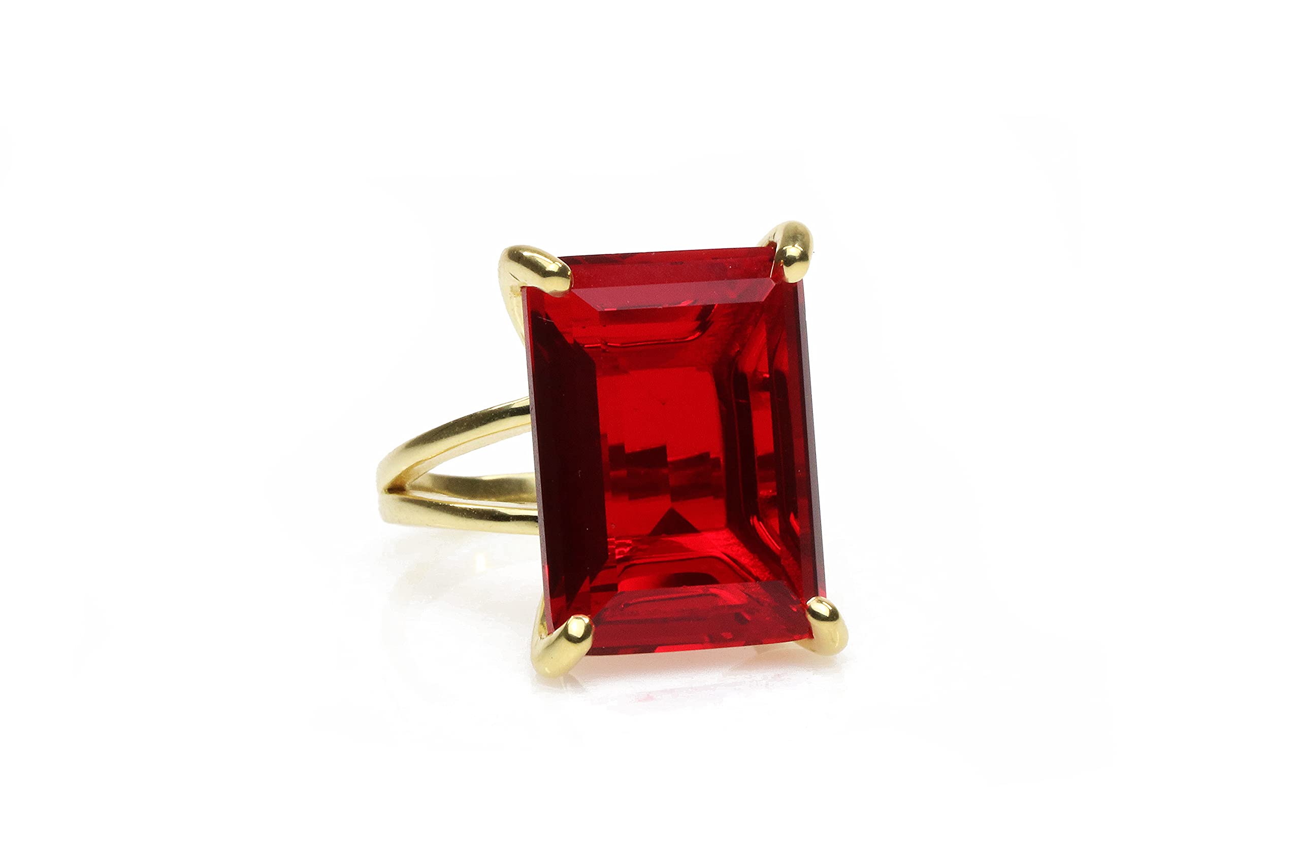 14K Gold Prong Set Ruby Birthstone Rectangle Ring for Women - Elegant Simple & Statement Jewelry - Customizable with Engraving - Perfect for Birthdays, Anniversaries, Mother's Day & Everyday Wear