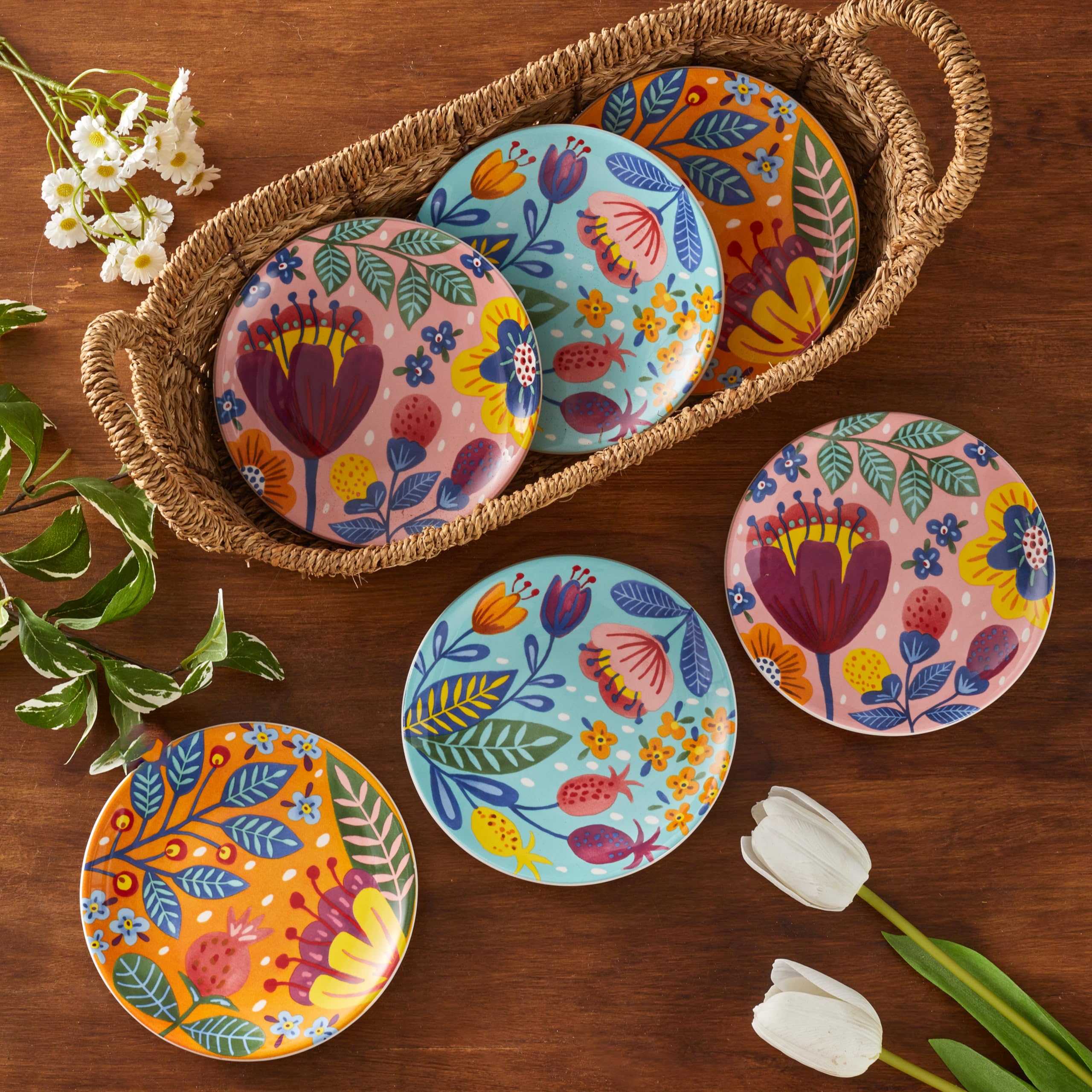 Bico Alice in Wonderland Ceramic Appetizer Plates - 6 Inch Set of 4 - Salad & Dessert Dishes - Microwave & Dishwasher Safe - Perfect for Tea Parties, Bridal Showers & Home Decor