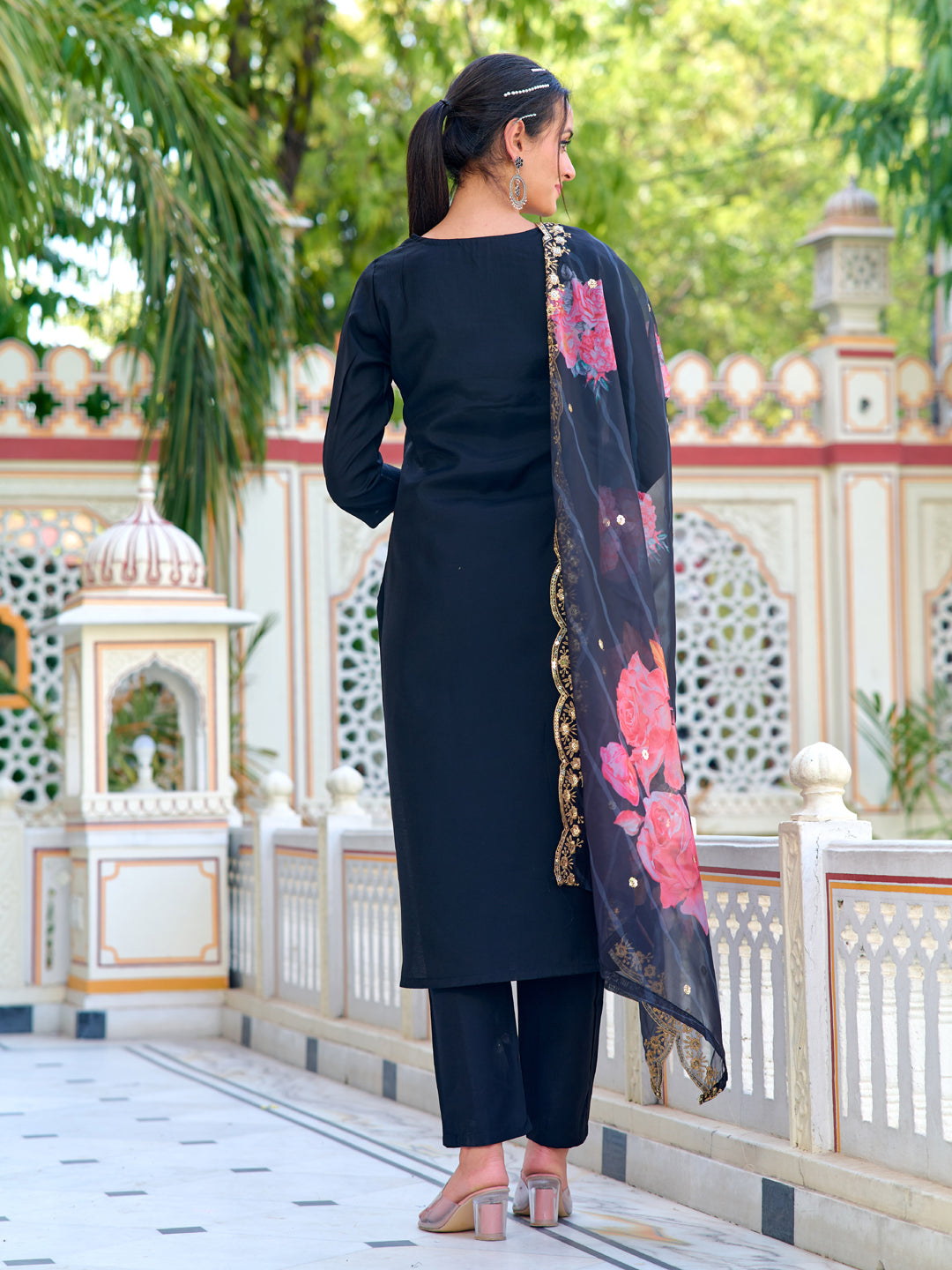 Elegant Black Designer Printed Pant Suit with Exquisite Embroidery - Perfect for Weddings, Parties & Formal Events