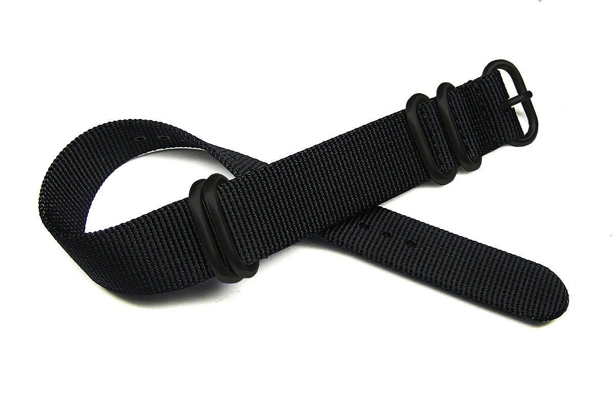 TIMEWHEEL® Premium 22mm Zulu 4-Ring PVD Black Nylon Watch Band Strap - Durable Military Style Watch Strap for Diving, Hiking & Outdoor Adventures
