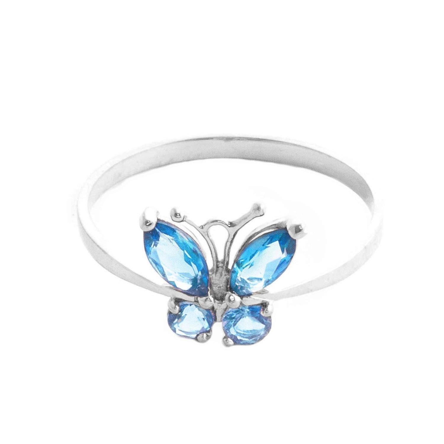14K Solid White Gold Butterfly Ring with 0.6ctw Natural Blue Topaz - Elegant Jewelry for Women, Perfect for Anniversary, Birthday & Special Occasion Gifts