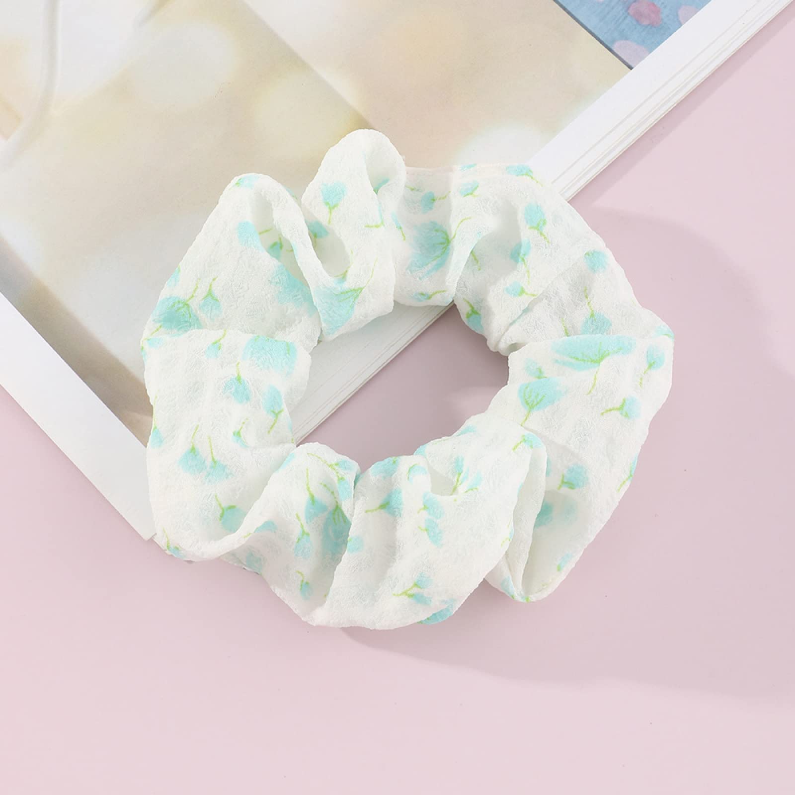 Floral Fabric Hair Ties for Women - 4Pcs Large Ponytail Holders, Soft Hair Rings & Headbands for Girls (Perfect for School, Work, Yoga & Everyday Styling)