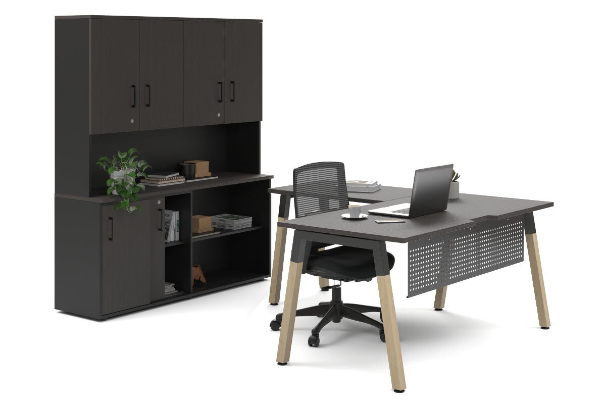 Premium L-Shaped Executive Desk with Quadro A Legs & Black Cross Beam - 1800L x 1800W Wooden Office Desk with Cable Management Scallop for Modern Workspace & Home Office Setup