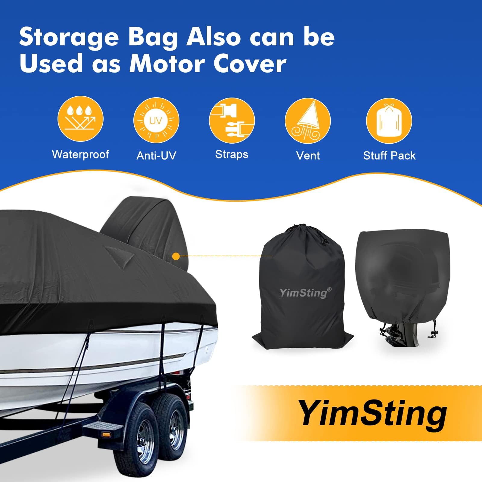 YimSting 17-19ft Waterproof Boat Cover - Heavy Duty 900D Canvas for Bass & V-Hull Boats