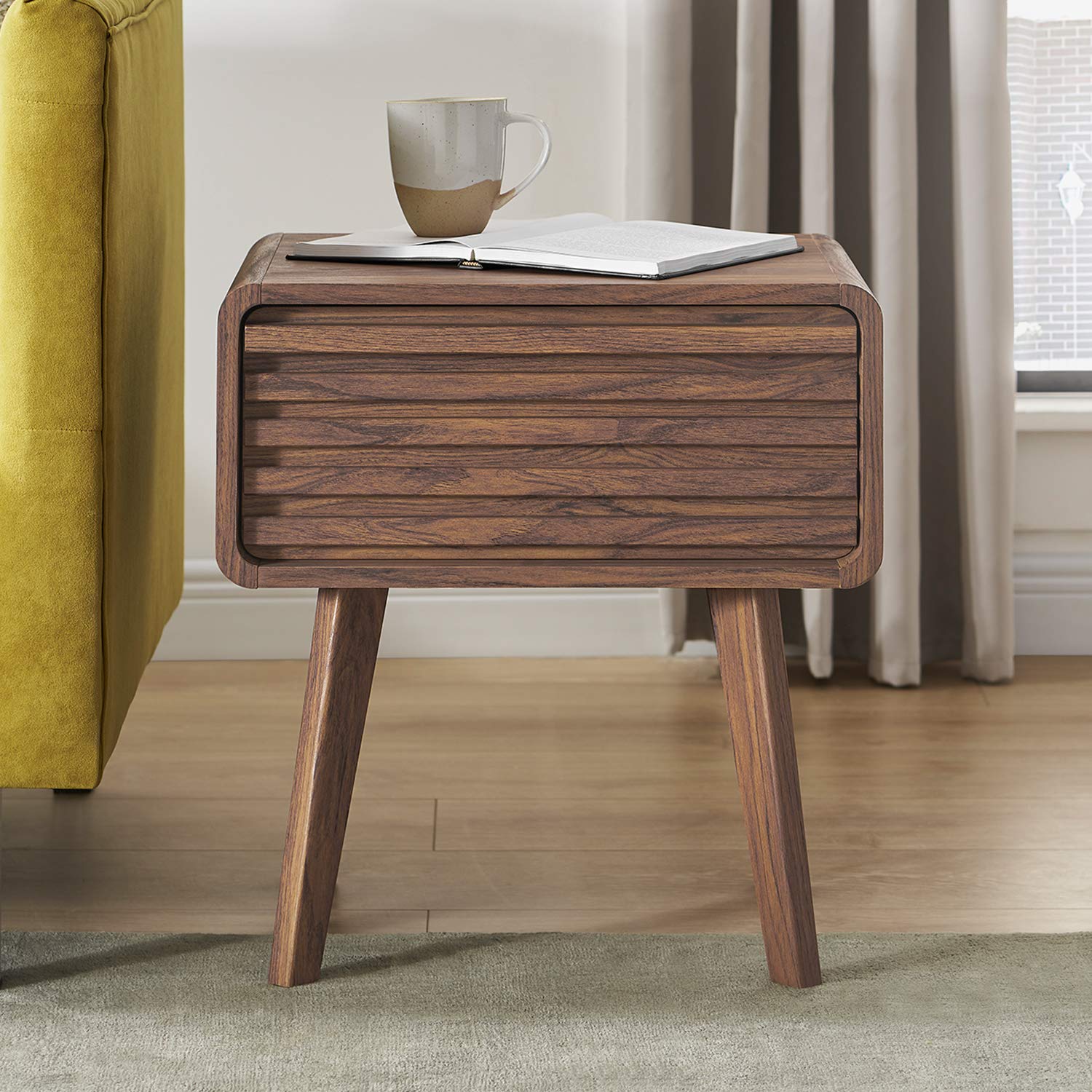Mid Century Modern Nightstand with Drawer - Small Side Table & End Table for Bedroom & Living Room | Compact Storage Solution for Books, Lamps & Bedside Essentials | Mopio Ensley Nightstand