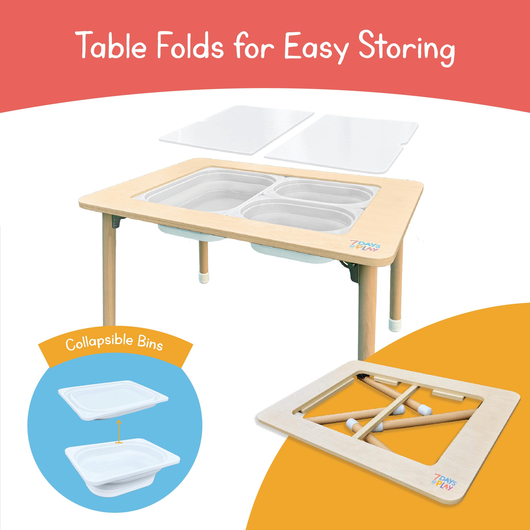 Foldable Sensory Play Activity Table with Storage Bins & Lid - Kids Learning & Developmental Toy for Home, Classroom, Daycare & Autism Therapy