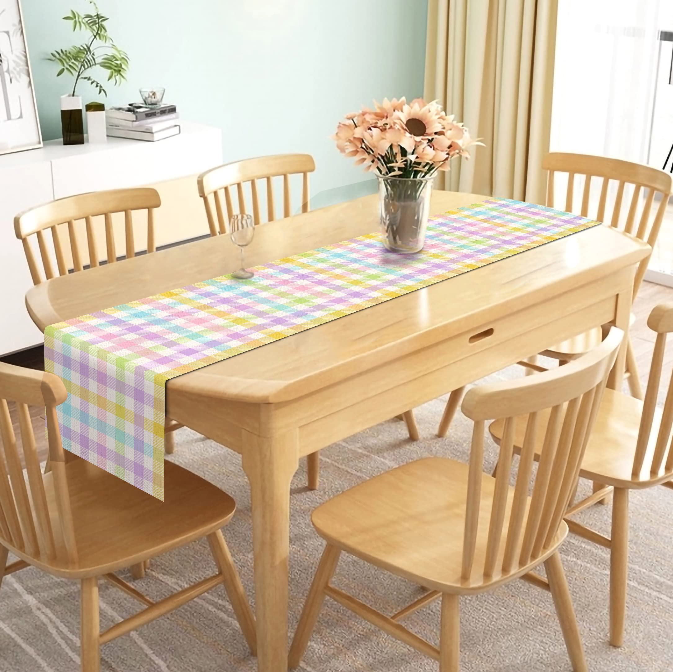 Nepnuser Linen Spring Easter Buffalo Check Plaid Table Runner - Rustic Farmhouse Decor for Dining Room, Kitchen, and Seasonal Celebrations (13