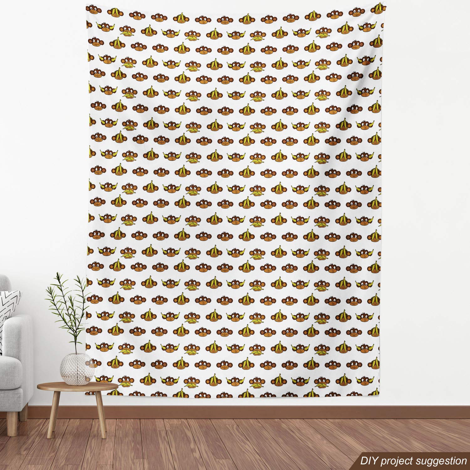 Ambesonne Cartoon Fabric by The Yard - Funny Monkeys with Bananas Animal Print Upholstery Fabric for Sofa, Curtains & Home Decor | 10 Yards Brown Pale Brown Yellow | Perfect for DIY Projects, Pillow Covers & Nursery Decor
