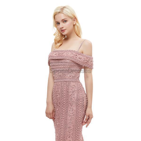 Elegant Off Shoulder Dusty Pink Lace Mermaid Prom Dress for Evening Parties & Formal Events - Perfect for Homecoming, Prom Night & Special Occasions