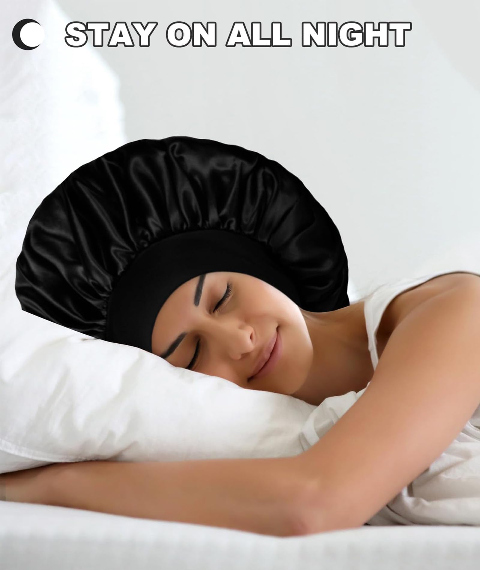 Silk Hair Bonnet for Sleeping - Satin Sleep Cap for Women & Girls - High Resilience Silk Bonnet for Hair Protection - Adjustable Black Hair Cap Fits Most Head Sizes - Perfect for Nighttime Hair Care & Travel