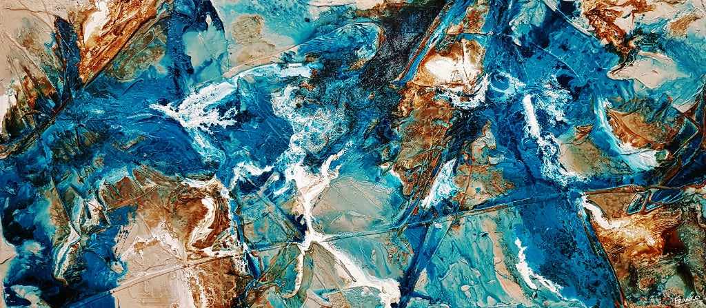 270cm x 120cm Turquoise White Textured Abstract Canvas Painting - Modern Wall Art for Living Room, Bedroom & Office Decor - Large Contemporary Home Artwork