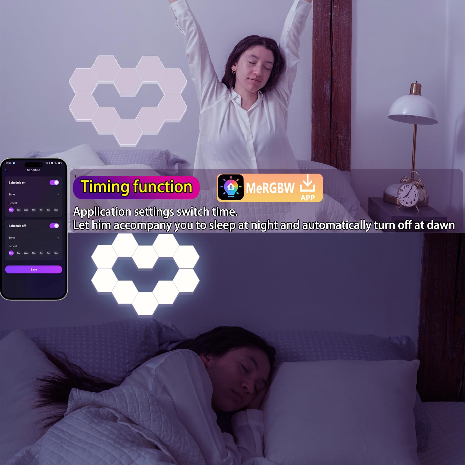 Hexagon Light Panels - RGB LED Wall Lights with App & Remote Control, DIY Hexagon Lighting for Home Decor, Music Sync Smart LED Panels - Perfect for Bedroom, Gaming Room & Party Atmosphere