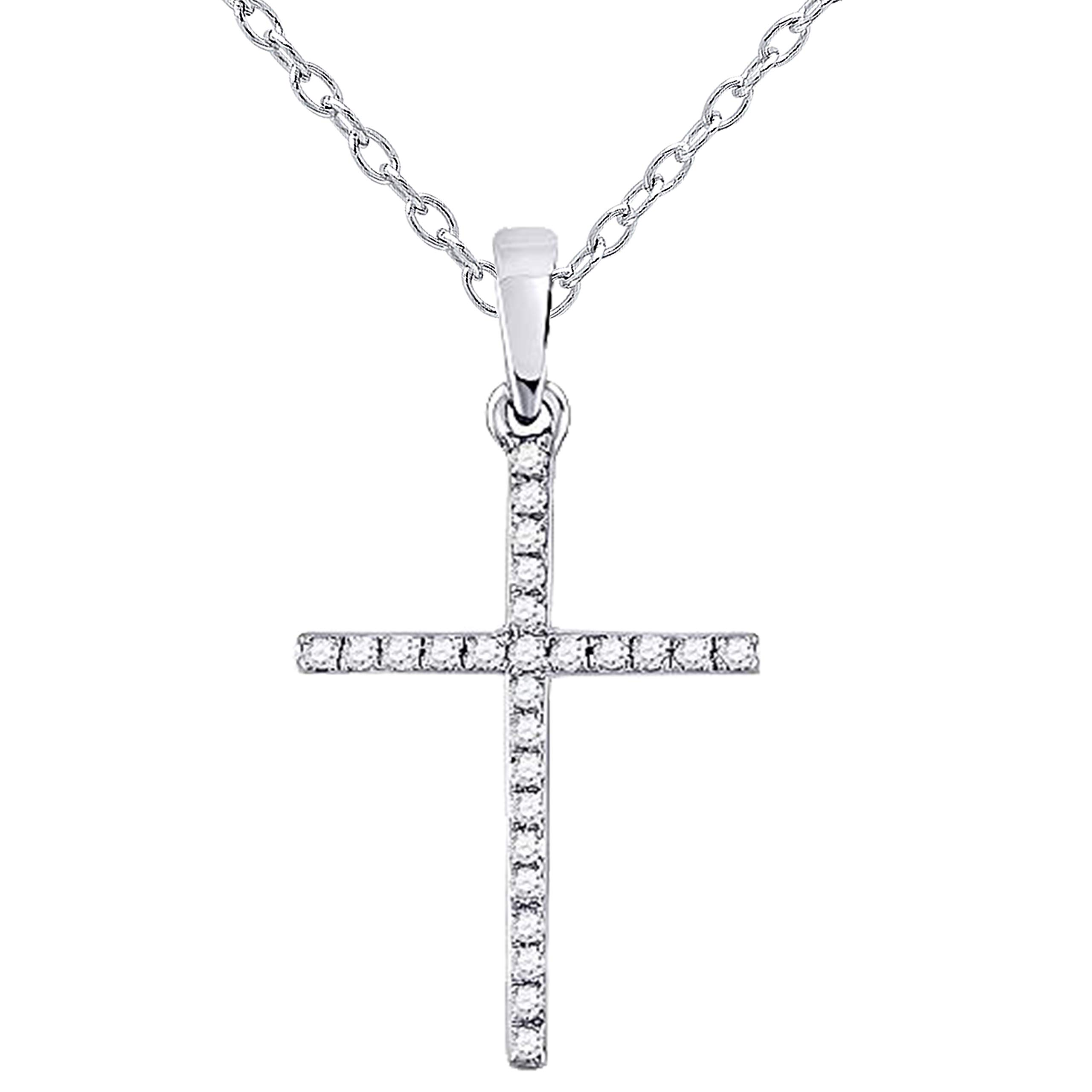 0.16 Cttw Round White Diamond Women's Religious Cross Pendant in 10K Solid White Gold | Dazzlingrock Collection | Perfect for Church, Weddings & Everyday Elegance
