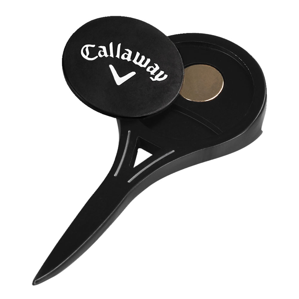 Callaway Odyssey Single Prong Black Golf Divot Tool - Premium Ball Mark Repair Tool for Greens, Perfect for Golf Course Use & Practice