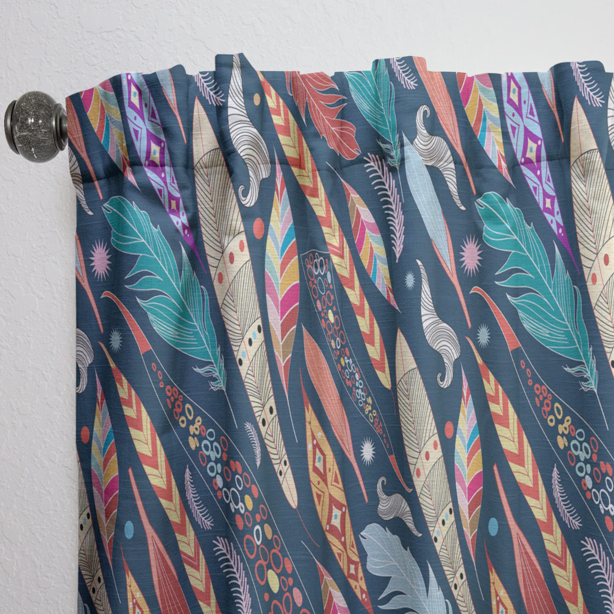 DesignQ Thermal Insulated Curtains - Elegant Leaves & Feathers Pattern, Single Panel 52x90 Inches - Perfect for Bedroom & Living Room Drapes | Energy Saving, Blackout & Decorative Window Treatments