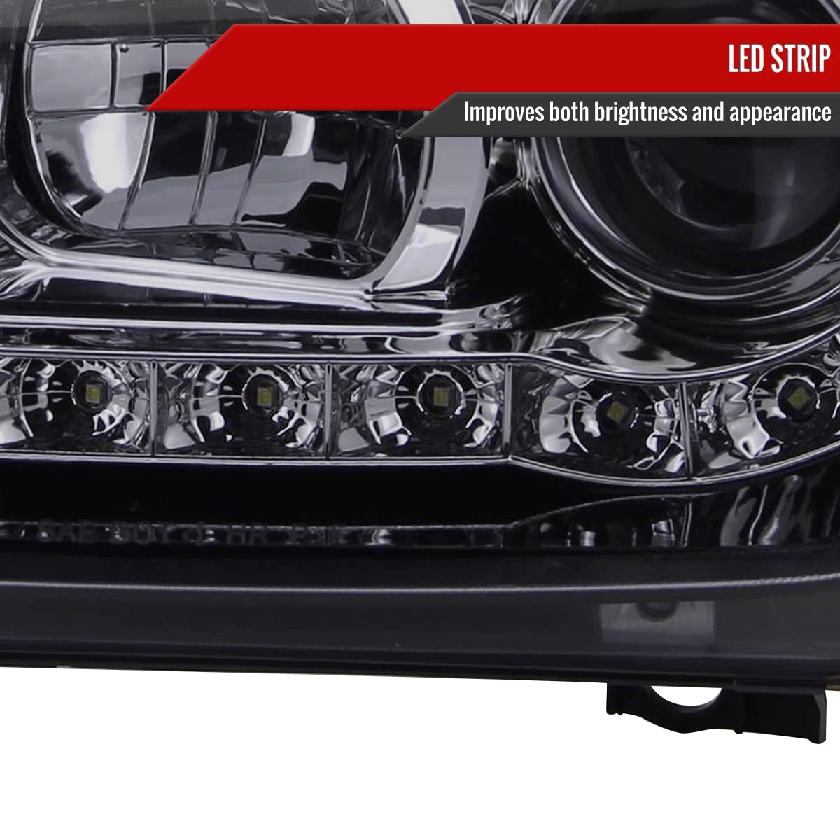 99-05 LED Strip Glossy Black Projector Headlights Pair - Left & Right Compatible with [Vehicle Models] - Upgrade Your Night Driving Visibility & Style