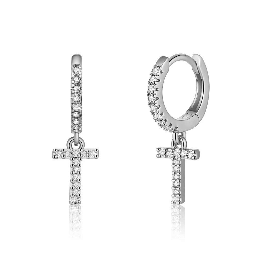 925 Sterling Silver Initial Earrings for Women & Girls - Hypoallergenic Small Huggie Hoop Earrings with Gold Plated Cubic Zirconia - Personalized Jewelry Gifts for Birthday, Graduation & Everyday Wear