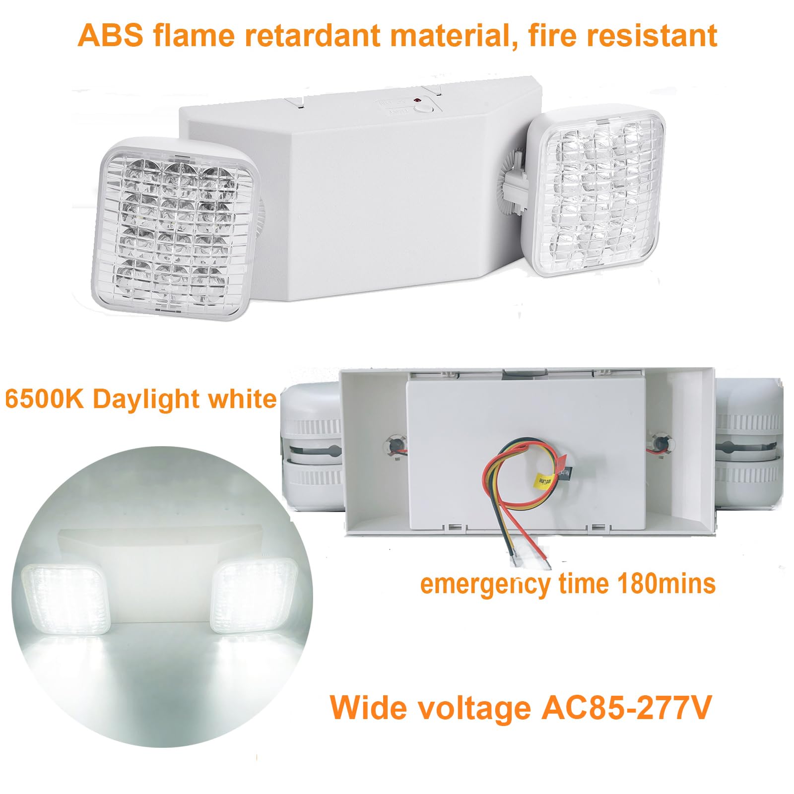 6 Pack LED Emergency Light Fixture - Commercial Battery Backup Square 2 Head Adjustable Emergency Lighting for Power Outages - AC 110V-277V - Ideal for Offices, Warehouses & Emergency Exit Signs