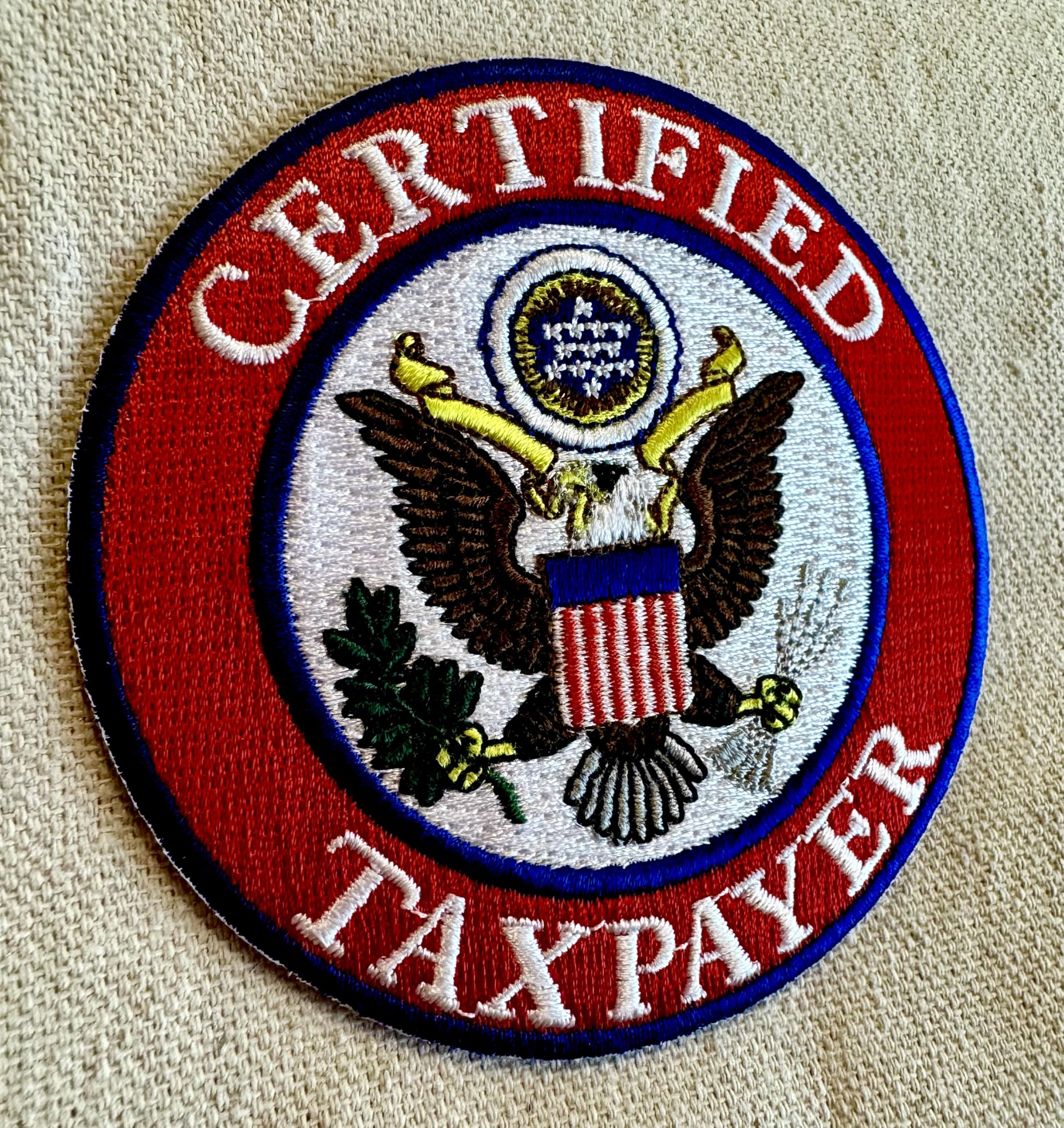 Certified Taxpayer Embroidered Iron-On Patch - American Eagle Applique for DIY Crafts, Jackets, Backpacks & Costume Design