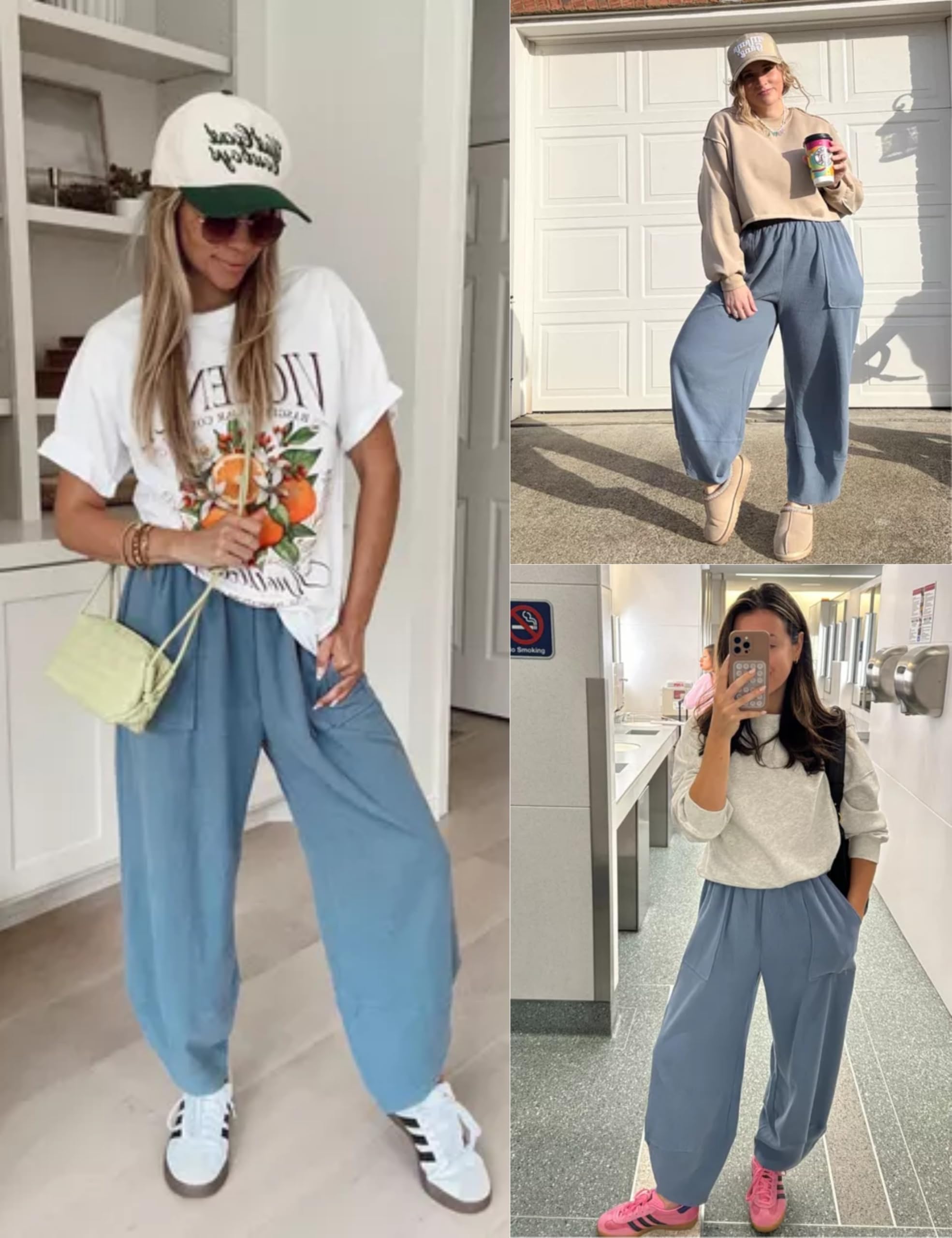 Xiaoxuemeng Women's Casual Baggy Wide Leg Pants - Elastic Waist Palazzo Harem Pants with Pockets | Comfortable Lounge Pants for Yoga, Travel & Everyday Wear