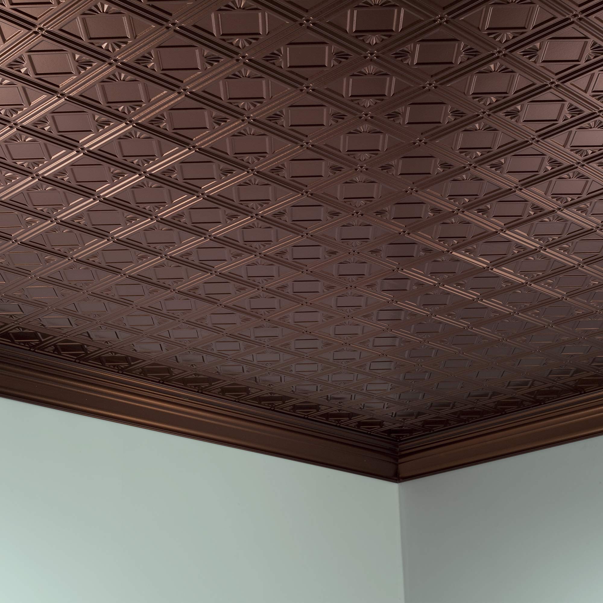 FASÄDE Traditional Style 4-Pack Decorative Vinyl Ceiling Panels 2ft x 4ft Oil-Rubbed Bronze - Easy Glue-Up Installation for Home, Office & Restaurant Interior Design