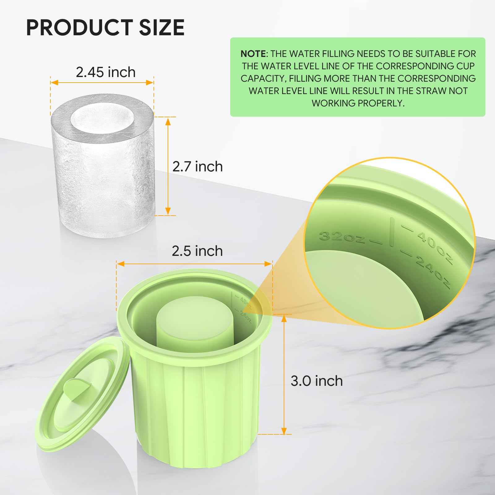 Silicone Ice Cube Tray for Owala Water Bottle - Freezer Safe Ice Mold with Lid for 24-40oz Water Bottles - Perfect for Cocktails, Whiskey & Cold Drinks at Home, Office or Outdoor Activities