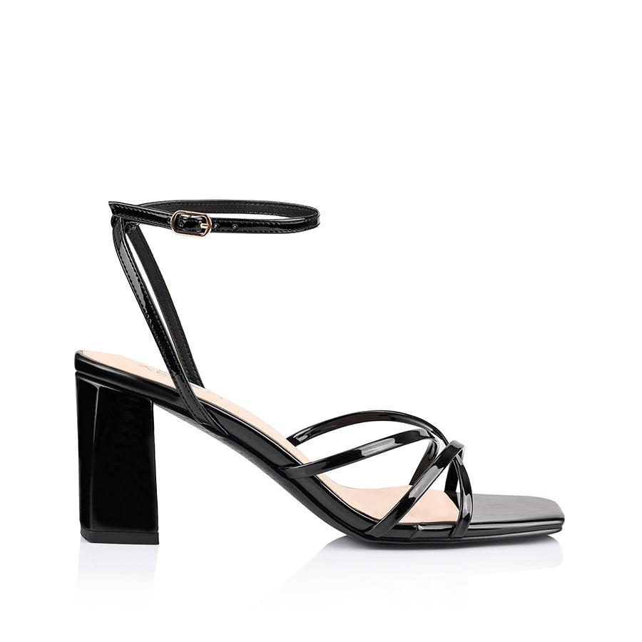 Nakita Women's Black Patent Block Heel Sandals - Comfortable & Stylish for Work, Parties & Weddings