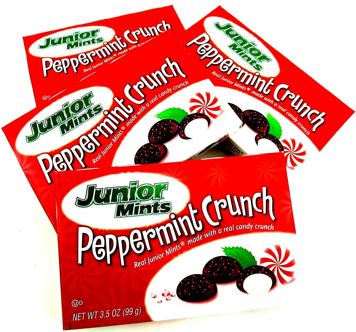 Junior Mints Peppermint Crunch Candy - 4 Pack (3.5oz Boxes) - Fresh Mint Chocolate Treats for Movies, Parties & Gift Baskets