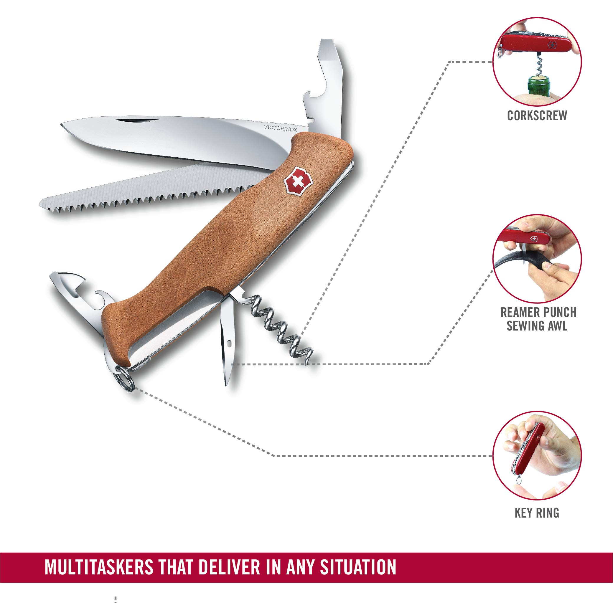 Victorinox Swiss Army Knife Ranger 55 - 10-in-1 Multitool with Blade, Can Opener & Screwdriver | Outdoor Camping, Hiking & Survival Gear