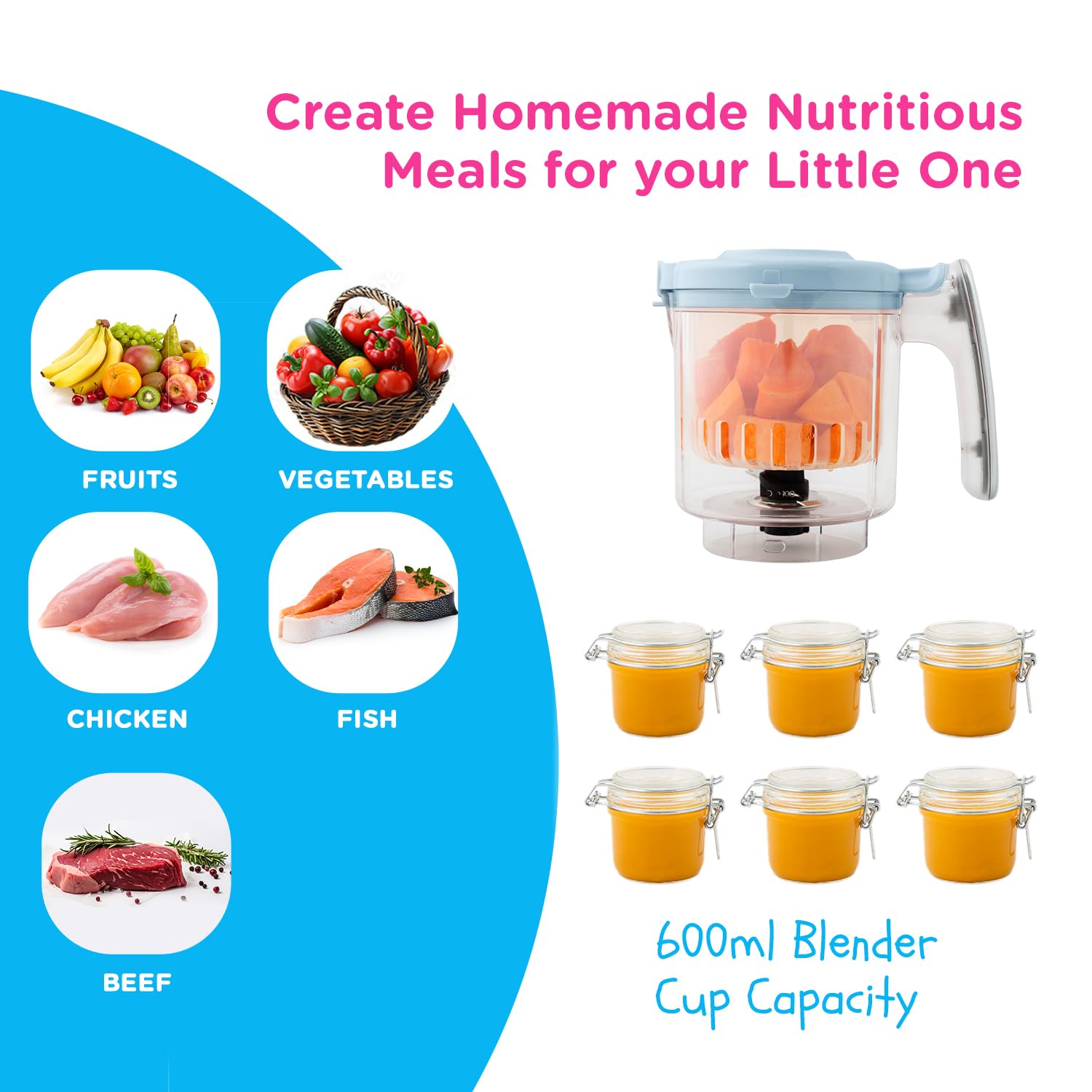 EVLA'S Baby Food Maker & Steamer Blender - 6-in-1 Baby Food Processor for Healthy Homemade Purees | Touch Screen Control with 6 Reusable Food Pouches | Perfect Baby Shower Gift & Registry Essential (Blue) | Ideal for Making Organic Baby Food at Home, Travel & Daycare Meals