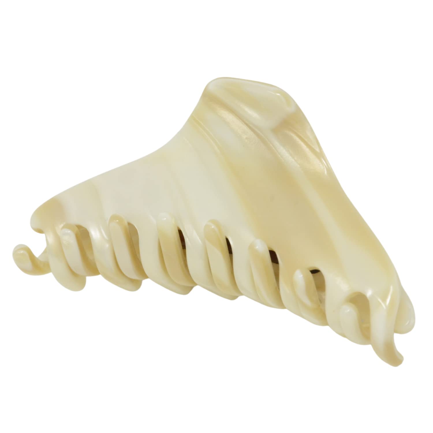 French Amie Director Thin & Narrow Ivory Handmade Celluloid Hair Claw Clip - Small Jaw Spring Clamp with Inner Teeth for Women's Updos, Ponytails & Half-Up Styles