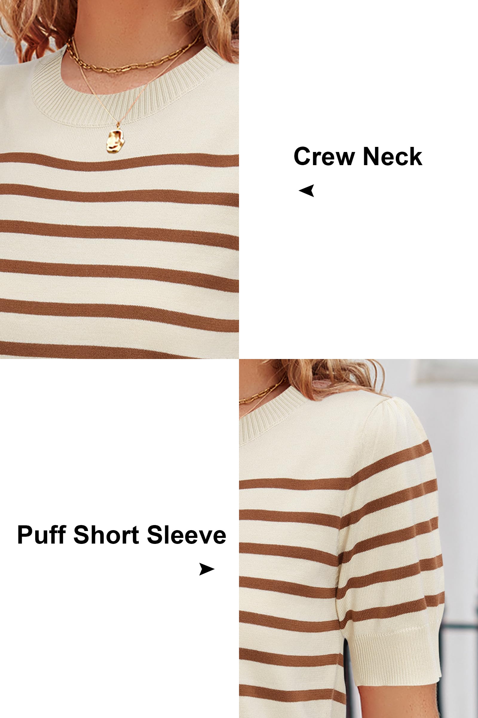 Newshows Women's Lightweight Short Sleeve Knit Sweater Top - Crewneck Casual Blouse for Summer & Fall - Office Wear, Business Casual Outfits, Date Night & Weekend Brunch