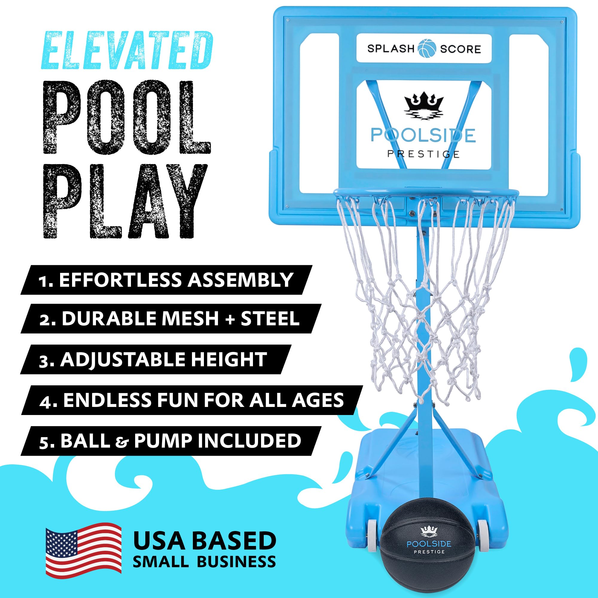 Adjustable Height Basketball Hoop Kit for Kids, Teens & Adults - Outdoor Sports Equipment for Backyard, Pool & Water Games - Perfect for Summer Fun & Family Activities